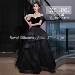 ドレス パーティードレス ブラック 黒 結婚式 パーティー イブニング ドレス 大きいサイズ 謝恩会 ロングドレス XS S M L XL LL 2XL XXL 3XL XXXL 披露宴 プリンセス パフスリーブ 食事会 紐タイプ ラインストーン