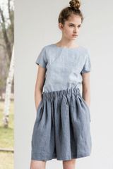 [SALE 세일] not PERFECT LINEN | Short linen skirt BARI with wide elastic waistband (dark grey)[리넨 대마 자연 리투아니아 북유럽 동유럽 심플 세련된]