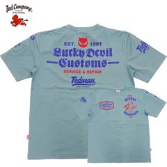 テッドマン Tシャツ メカニック・テディ TEDMAN ラッキーデビルカスタム 半袖Tシャツ エフ商会 TDSS-572 ブルーグリーン 新品