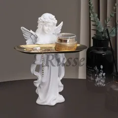 ヨーロピアンスタイル 祈りの天使 女神 置物トレイ インテリア 雑貨 オブジェ 彫刻 芸術 アート 小物入れ エンジェル 玄関 リビング