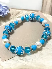 ターコイズブルー シェルパール  ブレスレット　天然石