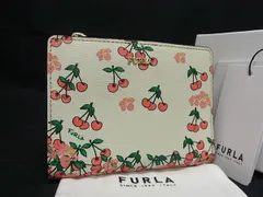 ■極美品■ FURLA フルラ レザー チェリー さくらんぼ 二つ折り 財布 ウォレット レディース アイボリー系×ピンク系 FH2823