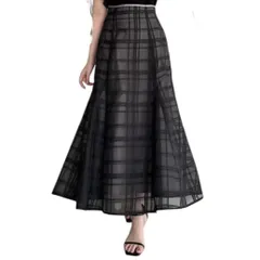 dazzlin ダズリン シアーチェックセミフレアースカート サイズM ロングスカート フレアスカート シアースカート チェックスカート ブラック 黒 レディース 春 ゴーゴー古着MEGAドンキホーテ北鴻巣店423 ☆