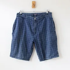 ポロジーンズ ラルフローレン ショートパンツ インド製 インディゴ染めに白のチェック柄 32×32 （w-0314）