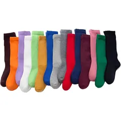 [ZGKULAEAOW] カラー ルーズソックス子供 2足セット ハイソックス クルーソックス 靴下 無地 学生 靴下 イベント用 (M, ブルー) 1