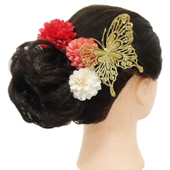 髪飾り 成人式 赤 振袖 前撮り 袴 花 浴衣 夏祭り 花火大会 ４点セット ゴールド 白 コーラル ラメ 蝶 蝶々 浴衣 髪型 ヘアス No.9-3779