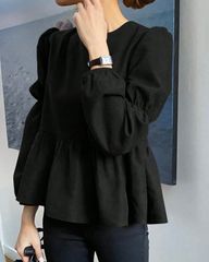 ［フォーマルな場面でも］ペプラムブラウス ウエストマーク 通勤 着やせ 結婚式お呼ばれ 綺麗めカジュアル ママブラウス クルーネック ペプラム フリル フォーマル 卒業式 入学式 通勤 韓国 zara milaowen