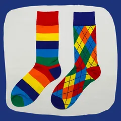 ボーダーとアーガイル柄 クルーソックス #103　左右非対称