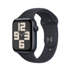 Apple Watch SE (第二世代 2023) [GPS (44mm)ケース用] 44mmミッドナイトアルミニウムケースとミッドナイトスポーツバンド - S/M フィットネストラッカーと睡眠トラッカー 衝突事故検出 心拍数のモニタリング Retinaデ