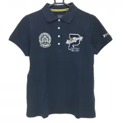 パーリーゲイツ 半袖ポロシャツ ネイビー×白 パイルワッペン レディース 2(L) ゴルフウェア PEARLY GATES