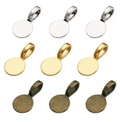 円形#約60個 Beadthoven 約60個入り 3色 円形 合金 バチカン 貼付用 ペンダントベイル フラットパッド 接続金具 接着型 留め具 アクセサリーパーツ ジュエリー用 DIY ハンドメイド 手芸用品 手作り素材 クラフト用品 18x10x5.5m