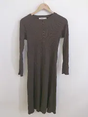 ◇ MOUSSY マウジー コットンニット 長袖 膝下丈 ワンピース サイズF ブラウン系 ライトブラウン系 レディース P  【1301180002976】