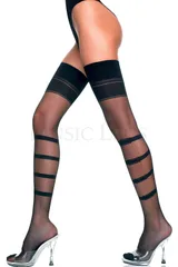 ニーハイストッキング サイハイストッキング ガーターストッキング ニーハイソックス オーバーニー タイツ 薄手 太もも 柄入り 黒ブラック ボーダー レディース 靴下 コスプレ衣装 セクシー フェイク かわいい可愛い 人気 美脚 女装★2