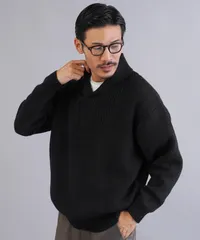 新品 未使用 JIGGYS SHOP(ジギーズショップ)ショールハーフジップ畦ニットセーター 217537 ブラックのサムネイル