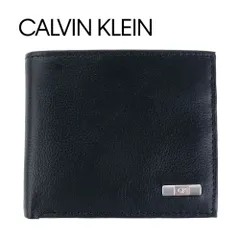 カルバンクライン Calvin Klein 財布 二つ折り ギフトボックス付き メンズ ウォレット ロゴプレート 本革 カードケース 小銭入れあり ミニ財布 ブラック 人気 31CK130018