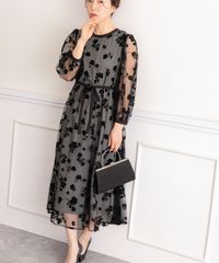 匿名配送【新品・未使用】S グリーンフロッキー チュールレース 結婚式 オケージョン パーティードレス