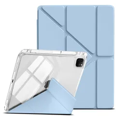 【特価商品】11 対応 Pro Pro iPad iPad タブレットカバー オートスリープ/ウェイク対応 軽量 極薄 Pencil収納対応 磁気吸着 角度調整可能 横置＆縦置 (ブルー) 多機能三角形スタンド ipadケース PU合成レザー TPU+PC裏全