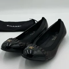 5h29《美品》 CHANEL シャネル ココマーク フリルレザー バレエシューズ G26480 37 ブラック ラムレザー フラットパンプス バレリーナ 箱 保存袋付属t18r