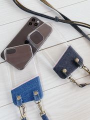 岡山デニム　クリア　スマホケース　ストラップ スマホショルダー　セルビッチ（インディゴ、ライトインディゴ）