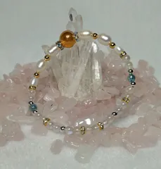 春陽を感じさせる　オレンジ・ローズクォーツオーラ × 淡水パール × ブレスレット