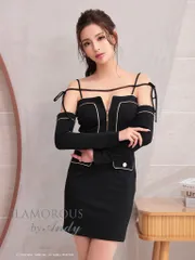 ブラック[GMS-V845-B-2412]【【Andy GLAMOROUS/アンディグラマラス】長袖/ 2way/ 袖/ バストジッパー/ オフショルダー/ タイト/ キャバドレス/ ブリエ/ brille/ DEAbyROBEdeFLEURS glossy