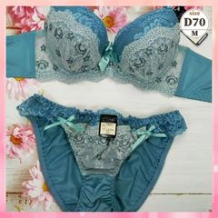 ★D70/M☆美胸ブラ＆ショーツセット 脇高 美シルエット 谷間メイク 脇サイドスッキリ ダスティカラー 緑