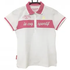 【美品】ルコック 半袖ポロシャツ 白×ピンク 胸ロゴプリント レディース M ゴルフウェア le coq sportif