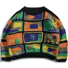 80～90年代 ヴィンテージ マルチカラー 総柄 3Dニット ショート丈 レトロポップ パッチワーク レディース 古着