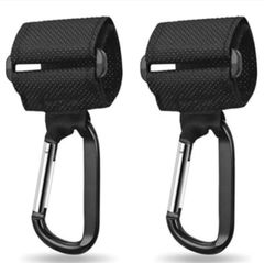 【人気商品】ベビーカー フック 荷物フック 2個セット ブラック 360度回転カラビナロックフック 多機能フック 車用 フックマジックテープ式 調節可能な サイズ 滑り止め 丈夫 耐荷重30kg