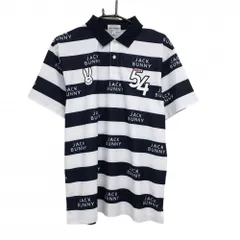 【超美品】ジャックバニー 半袖ポロシャツ ネイビー×白 ボーダー ラビットワッペン メンズ 6(XL) ゴルフウェア 2024年モデル Jack Bunny