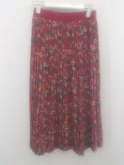 ◇ chocol raffine robe 総柄 ウエストゴム 膝下丈 プリーツ スカート サイズF レッド系 マルチ レディース P  【1301100001379】