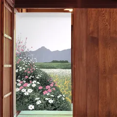 ■SIMON BAKER■のれん「コスモスと山」85x150cm ×5枚セット【日本製】のれん 暖簾 家紋 間仕切り ジブリ トトロ 千と千尋 風景 景色 目隠し SNOOPY スヌーピー【匿名配送らくらくメルカリ便全国送料無料】