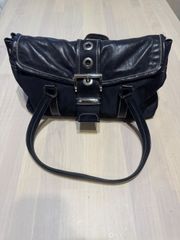 PRADA プラダ 三角ロゴプレート ナイロン テスート レザー ベルト トート ショルダー バッグ ブラック