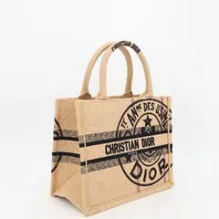 クリスチャンディオール Christian Dior ブックトートスモール M1265ZRUW_M918 トートバッグ ジュートキャンバス ベージュ ブラック/251895 美品
