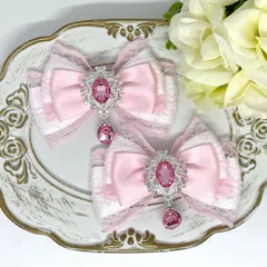 リボン♡ヘアクリップ♡量産型♡地雷系♡サテン白×ピンク1-4・ドロップ