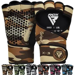 RDX ウェイトリフティング グローブ ジム アンチスリップ ロングストラップ 筋トレ プルアップ チンアップ パワーリフティング ワークアウト (ブラウン, L/XL)