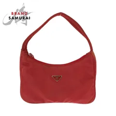 美品 PRADA プラダ テスート ホーボー 三角ロゴプレート レッド シルバー金具 ナイロン MV515 ハンドバッグ アクセサリーポーチ 408727【中古】