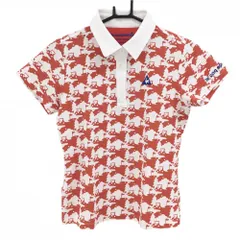 ルコックゴルフ 半袖ポロシャツ 白×レッド 総柄 グリーン カート レディース L ゴルフウェア le coq sportif