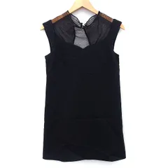 リリーブラウン Lily Brown ワンピース Aライン ミニ 無地 切替 チュールドット ノースリーブ モックネック 綿混 0 ブラック 黒 /HT8