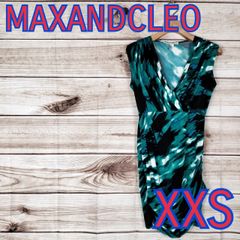 美品 MAXANDCLEO マックスアンドクレオ レディース カットソー ワンピース ノースリーブ ストレッチ グリーン オリーブ 柄物 XXSサイズ XXS 2XS (5573bbb500)