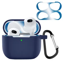 ANYOI AirPods 3 用 ケース 【ダストガード付き】AirPods 第3世代 超極薄 シリコンケース 防塵 落下防止 耐衝撃 アップルイヤホン 保護ケース カラビナ付き AirPods 3 対応 保護ケース（ブルー）