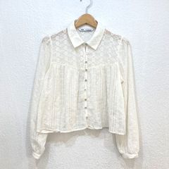 ザラ ZARA ★今が旬の高見えブラウス 透け感が涼しげでフェミニンさを演出★ 刺繡入りブラウス 【EUR/XS】 S相当 ホワイト 白 【トレンドのショート丈で脚長効果】