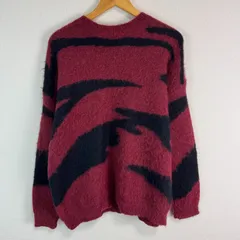 ニット セーター レッド×ブラック バイカラー マーブル 総柄 メンズ 古着 オーバーサイズ ゆるダボ