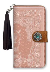 iPhone14ProMax ケース 手帳型 アイフォン14 プロマックス スマホケース フリンジ ストラップ付 コンチョ ペイズリー柄 バンダナ柄 レッド ネイビー ブラック カッコイイ  男性 メンズ カラー05