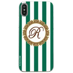 【新品未使用】Reno3 A OPPO reno3a オッポ クリア ハードケース ( ストライプグリーン イニシャルR ) ボーダー ストライプ イニシャル cl-initial1-reno3a-ca037_i_r