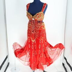 ベリーダンス オリエンタル 赤 ゴールド 衣装 costume - メルカリ