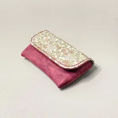 イタリアンレザー×花柄布のコインケース(出品番号102)