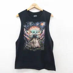L/古着 ノースリーブ Tシャツ メンズ スターウォーズ STAR WARS グローグー ベビーヨーダ コットン クルーネック 黒 ブラック 25jul12 中古