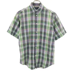 RALPH LAUREN ラルフローレン チェック柄 半袖 ボタンダウンシャツ L グリーン系 レディース 古着