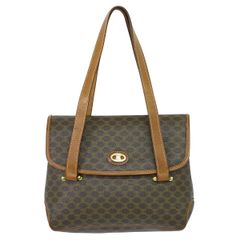 本物 セリーヌ CELINE マカダム ショルダーバッグ ハンドバッグ PVC ブラウン Macadam バッグ 中古 【フォロー割】